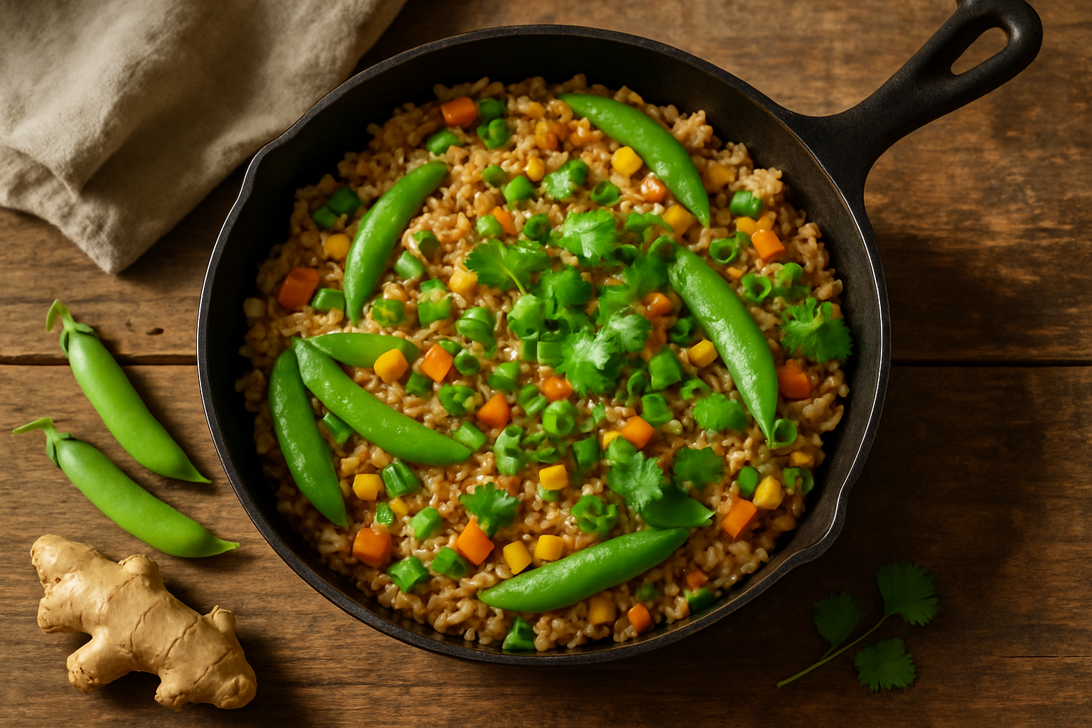 Garden Fried Rice with Snap Peas, Carrots & Fresh Ginger