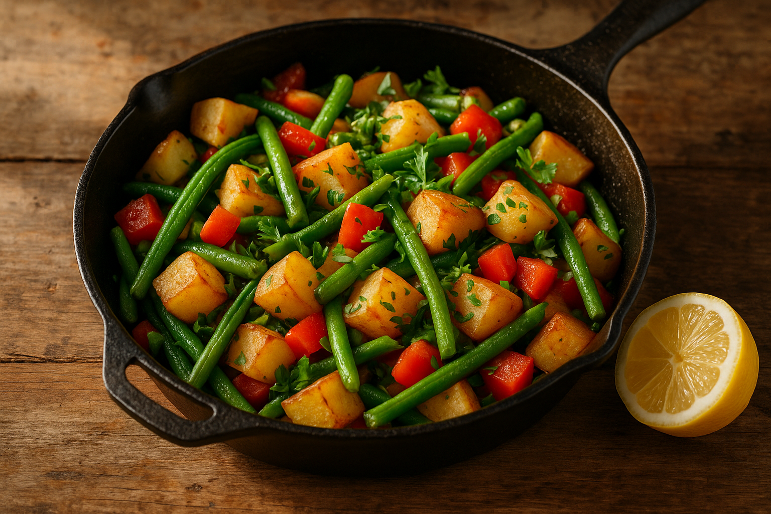 Garden Green Bean & Potato Hash with Smoky Peppers and Fresh Herbs