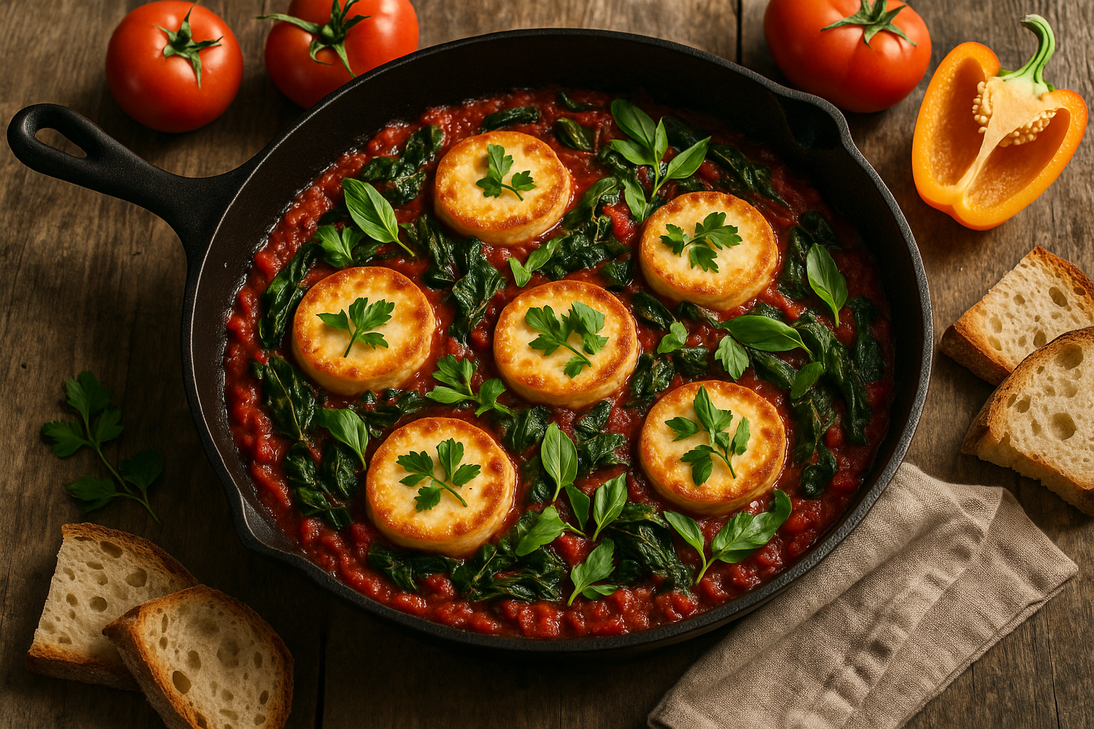 Garden Shakshuka with Swiss Chard, Sweet Peppers & Fresh Herbs