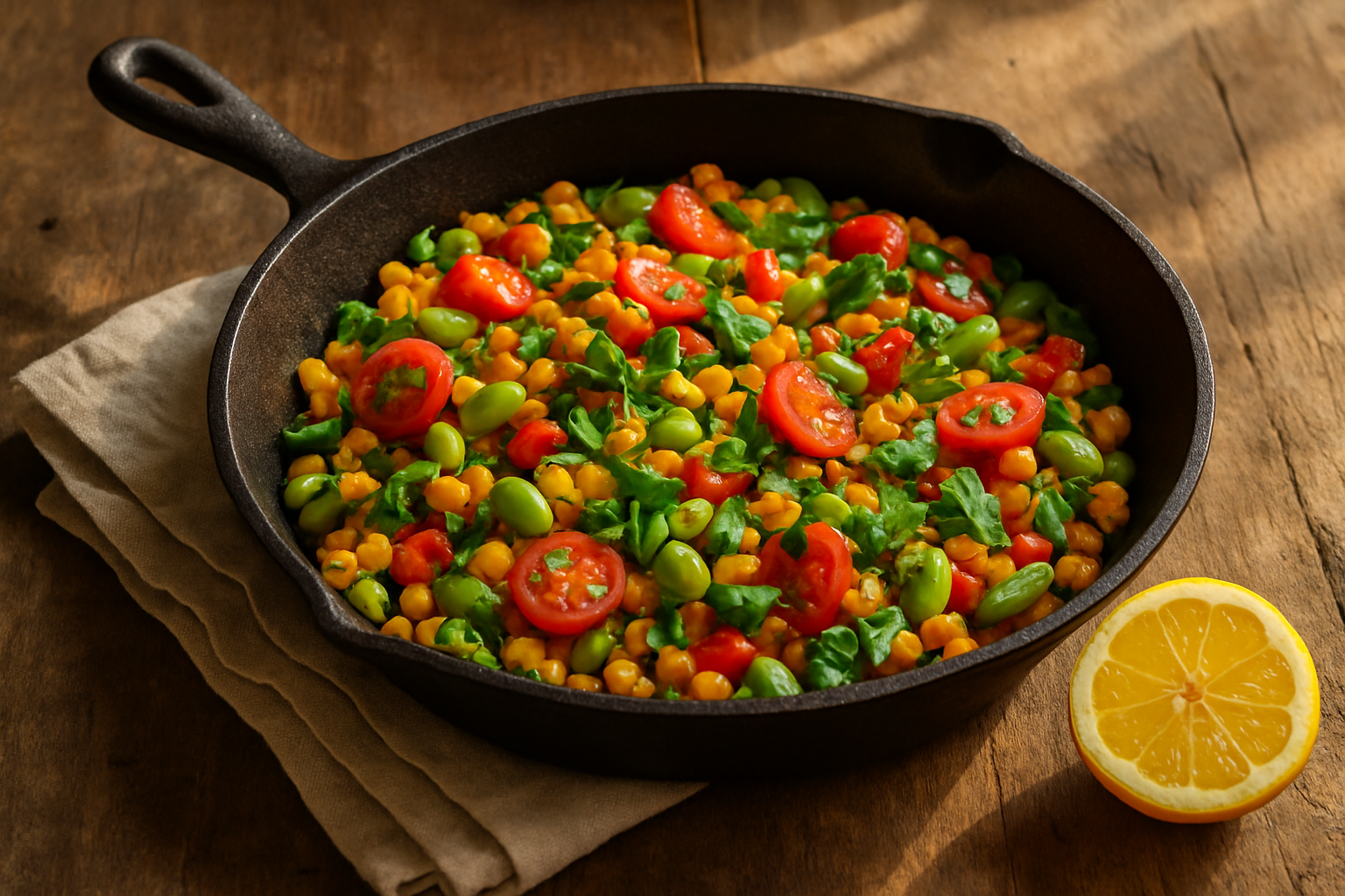 Garden Succotash Skillet with Lima Beans, Sweet Corn & Cherry Tomatoes