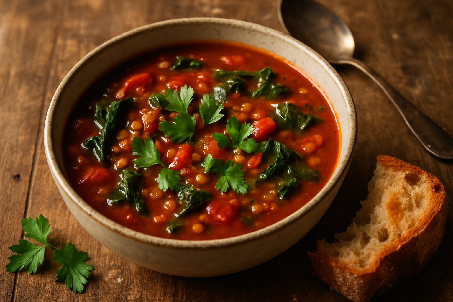 Smoky Tomato & Lentil Soup with Garden Greens